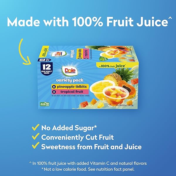 DOLE PINEAPPLE TIDBITS AND TROPICAL FRUIT IN 100% JUICE VARIETY PACK – DOLE FRUIT BOWLS SNACKS – 4 OZ BOWLS – 12 PACK