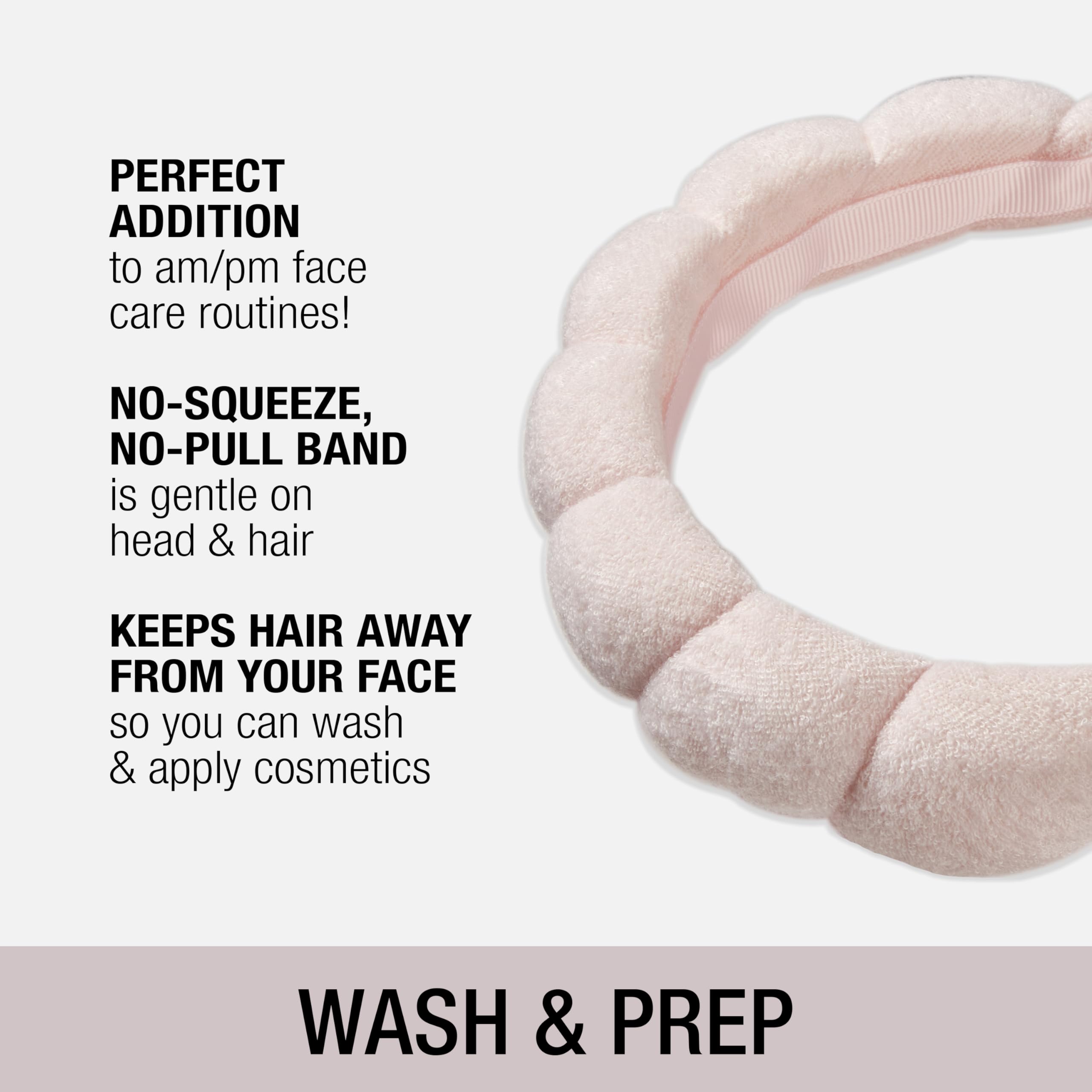Conair Spa Makeup and Face Washing Headband, Pink Bubble Design, 1 Count, Ultra-Absorbent Microfiber Headband for Washing Face, Soft Terry Cloth, No-Squeeze, No-Pull Band Gentle on Hair and Head