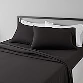 Amazon Basics Lightweight Super Soft Easy Care Breathable Microfiber 4 Piece Cozy Comfortable Bed Sheet Set, Wrinkle Resistant with 14-Inch Deep Pockets, Queen, Black, Solid