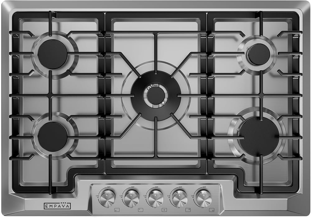 Empava 30 Inch Built-in Gas Cooktop with 5 Sealed SABAF Burners | Stainless Steel Surface, LPG/NG Convertible, Flame Failure