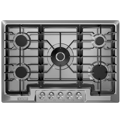 Empava 30 Inch Built-in Gas Cooktop with 5 Sealed SABAF Burners, Stainless Steel Surface, LPG/NG Convertible, Flame Failure Protection, Dishwasher Safe Grates