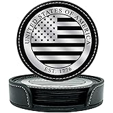 Premium American Flag Leather Coasters Set with Foil Stamped Logo - 4 USA Drink Coasters for Home, Bar Office | Flag Leather Coasters