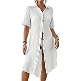Bsubseach 2026 Cotton Beach Cover Up for Women - Long Button Down Swimsuit Coverup Bathing Suit Shirt Dress Vacation Outfits
