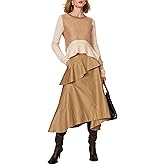 TOME Collective Beige Women's Petite Fitted Colorblock Peplum Crew Neck Sweater