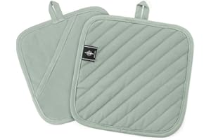 BONTHEE Pot Holders for Kitchen Heat Resistant Hot Pads for Countertops Oven Pot Holders Cotton Potholders for Kitchen Cooking Baking - Green - 2PCS