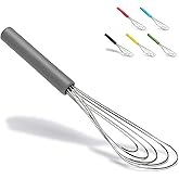 Flat Whisk Silicone Handle Non Slip 10" - 5 Wires Whisk with 10 Heads for Kitchen Cooking by Jell-Cell (Grey)