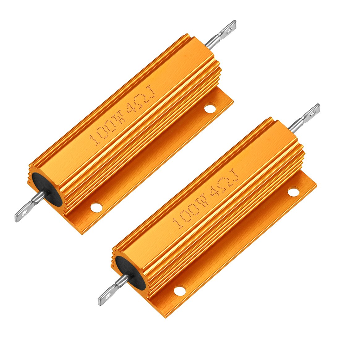 sourcingmap 2pcs Aluminum Case Resistor 100W 4 Ohm Wirewound Gold for LED Replacement Converter 100W 4RJ