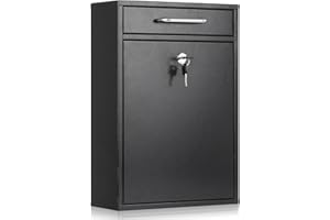 xydled Metal Mailbox Wall Mount, Large Locking Mailbox with Key Lock, Hanging Secure Postbox, Security Key Drop Box, Collection Boxes, Black, 17.6H x 12.2L x 5.7W Inches, XL Large