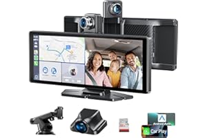 XROOSE 10.26" Apple Carplay Screen for Car, Car Tablet Wireless CarPlay and Android Auto Screen with 4K Dash Cam,1080P Backup Camera, Voice Control, GPS Navigation, Bluetooth/AUX/FM Carplay Screen