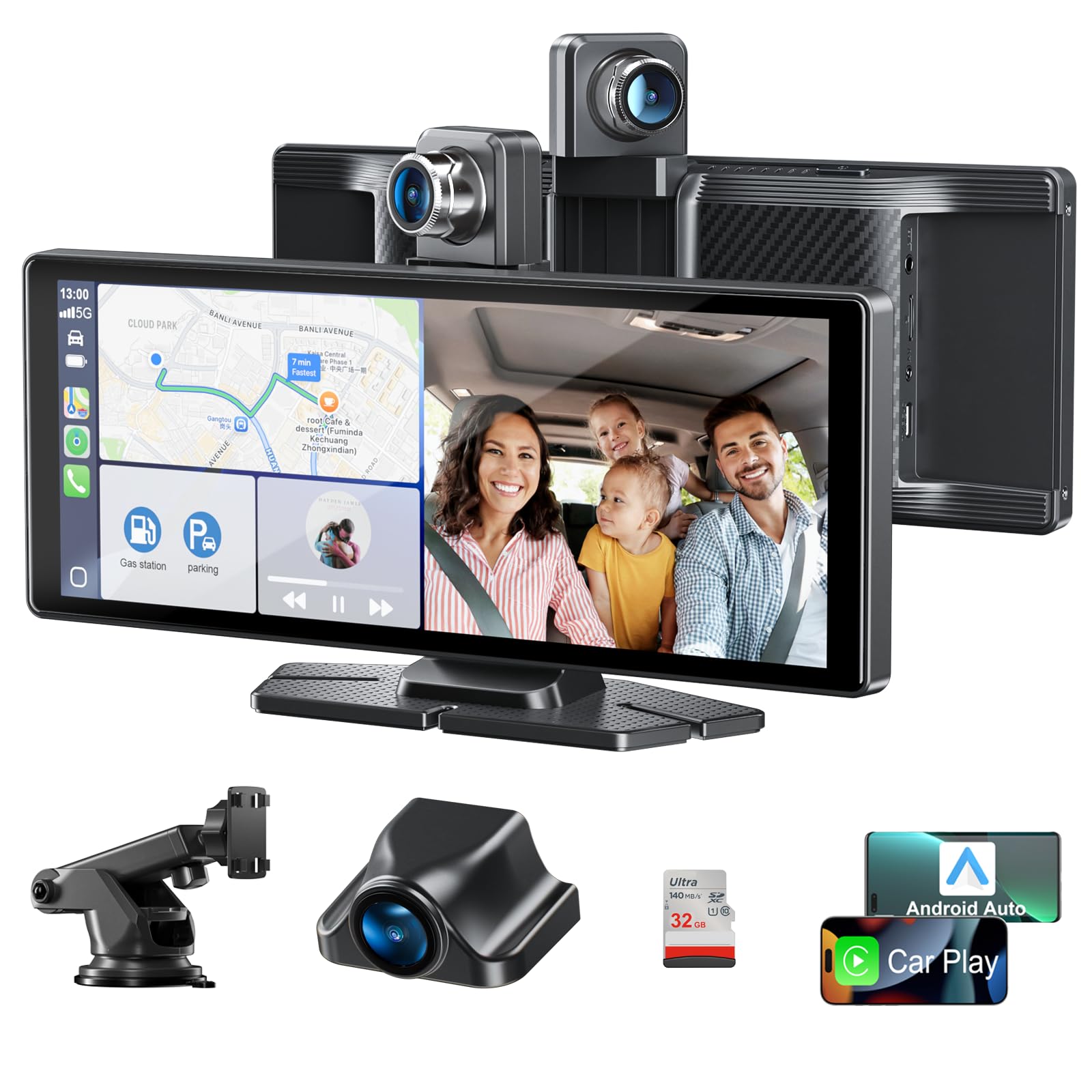 Photo 1 of 10.26" Apple Carplay Screen for Car, Car Tablet Wireless CarPlay and Android Auto Screen with 4K Dash Cam,1080P Backup Camera, Voice Control, GPS Navigation, Bluetooth/AUX/FM Carplay Screen