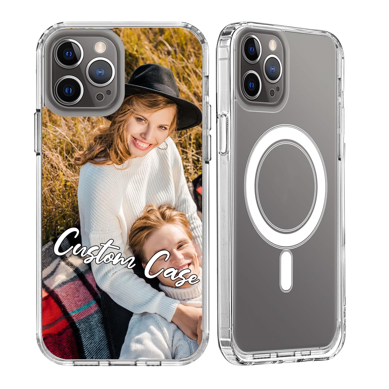 YahCase Custom Phone Case for iPhone 12 Pro with Magsafe [Strong Magnets][Non-Yellowing] Personalized Magnetic Clear Slim Phone Cover with Photo Text