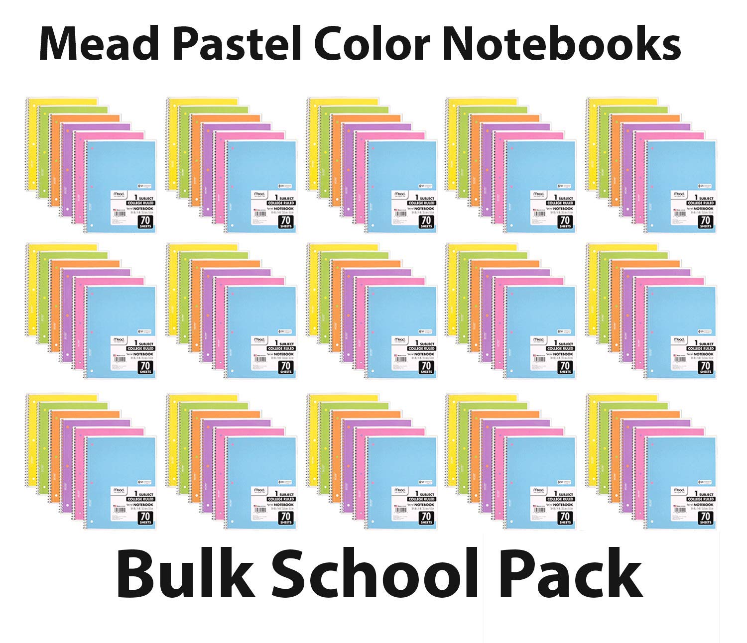 Mead Spiral Notebook, Subject College Ruled Spiral Bound Notebooks ...