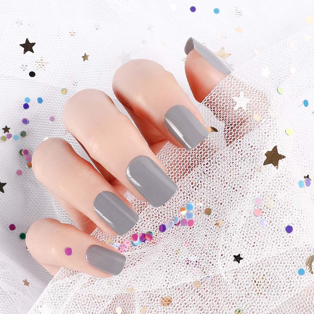 24Pcs Fake Nail Kits, Solid Colors Medium Length False