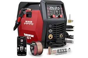 ARCCAPTAIN iControl MIG205 Pro MIG Welder 205A 120V 240V Gas MIG/Gasless Flux MIG/MMA Stick/Lift TIG/Spot Welding/Spool Gun Aluminum Welding Machine, 6 in 1 Professional Welder Machine, APP Control