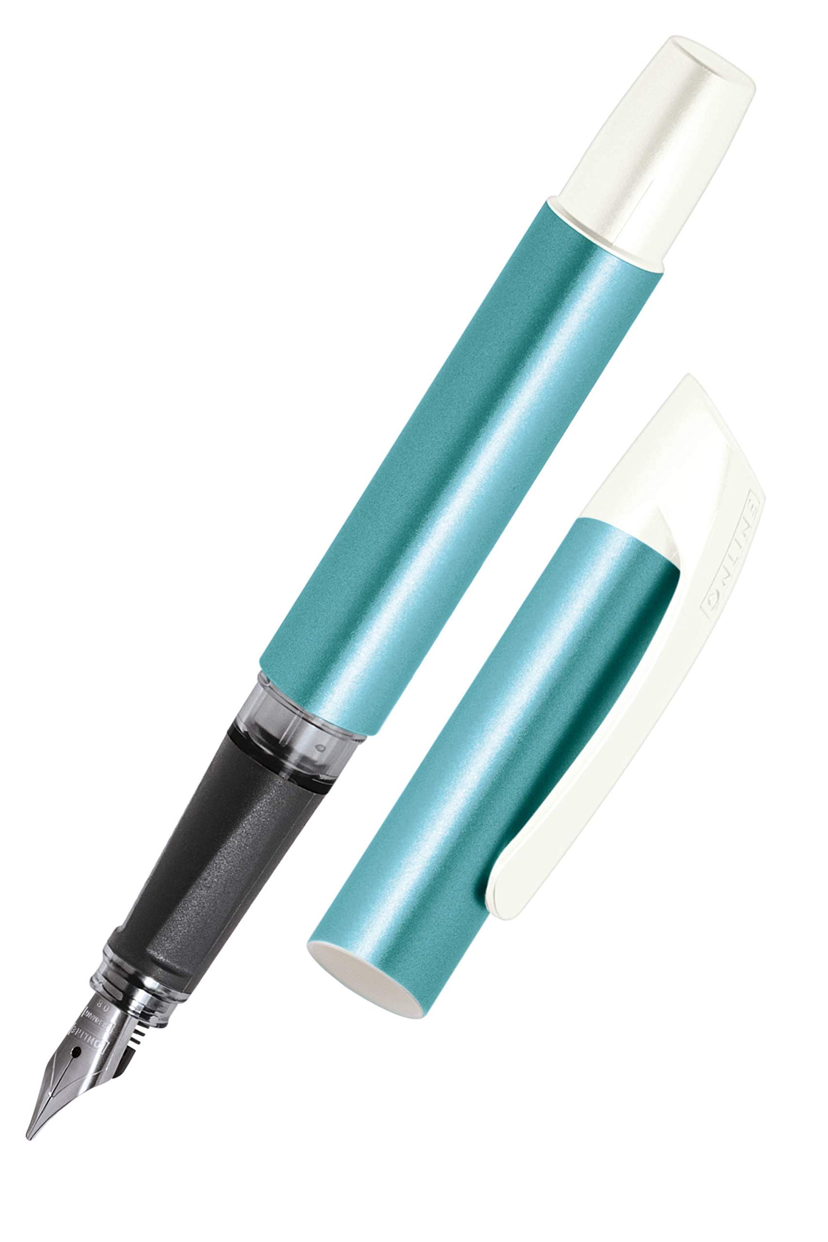 Online Calligraphy fountain pen/Best writer - Campus Turquoise - iridium nib size 0,8 mm, ergonomic soft grip, for standard ink cartridges, refillable, ideal for beginners/pupils/students, 61316/3D