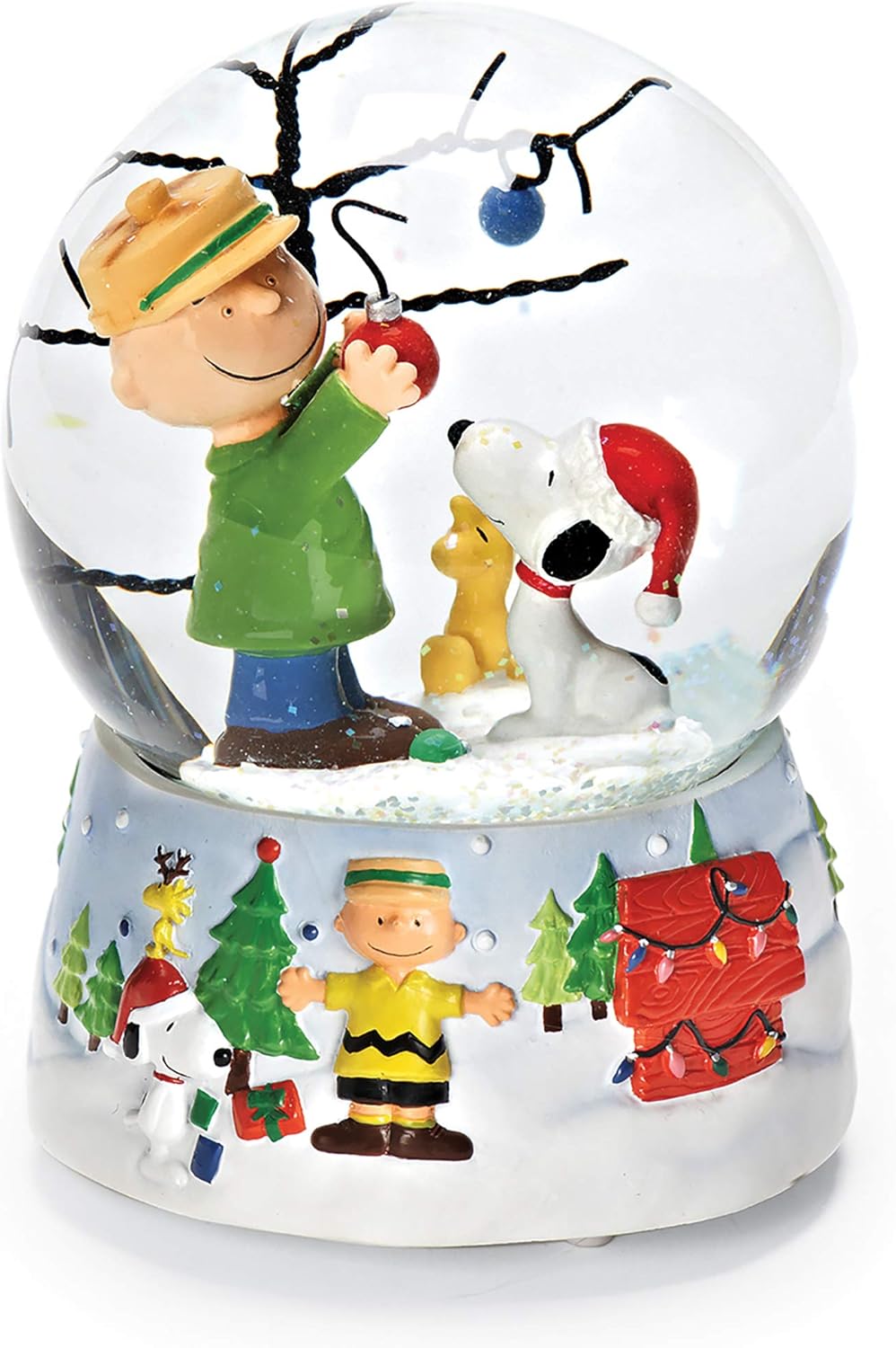 Snow Globes - Roman Peanuts Snoopy and Charlie Brown 100mm O Christmas Tree Musical Water Globe