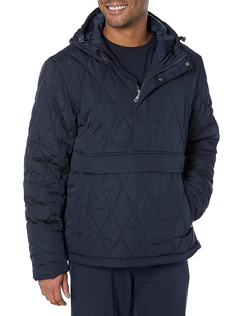 Amazon Essentials Men's Anorak Hooded Quarter-Zip Puffer Coat, Navy, Large