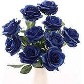 DuHouse 10pcs Silk Roses Artificial Flowers Fake Rose for Arrangement Wedding Party Home Decoration (Navy Blue)