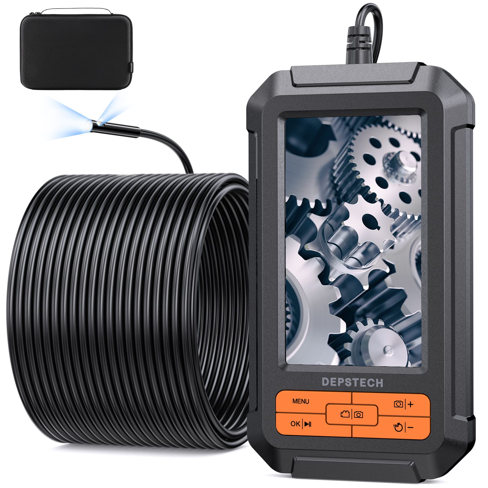Photo 1 of DEPSTECH 50ft Dual Lens Endoscope Camera with Light,1080P HD Borescope with Split Screen, 7.9mm Waterproof Sewer Inspection Camera, Flexible Semi-Rigid Snake Camera for Drain Pipe Wall, Carrying Case