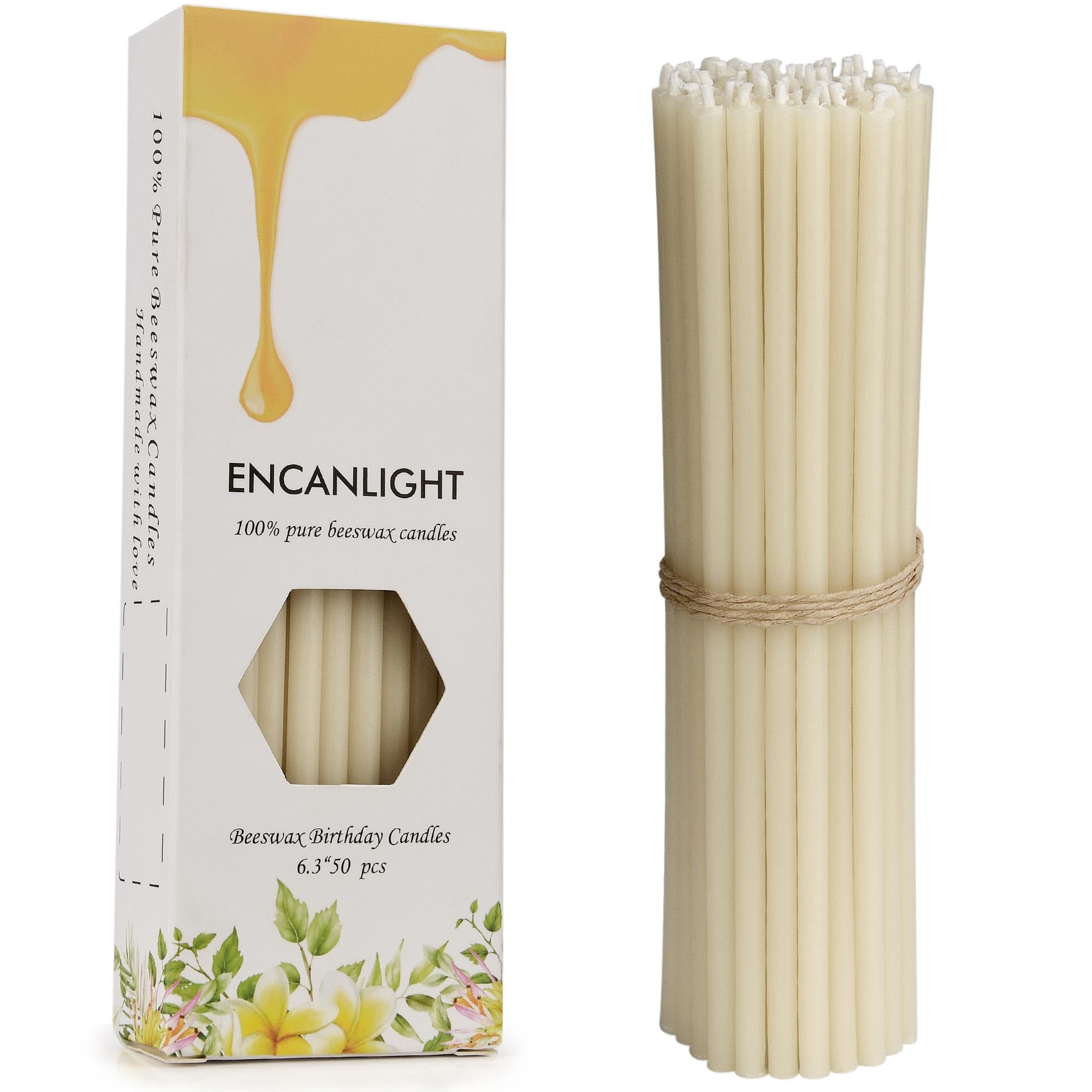 Photo 1 of Pure Beeswax Candles, 6.3 Inch Nature Meditation Bee Waxs Candles 50pcs - 30min Burn Time - Dripless and Smokeless for Birthday Prayer Dinner Church Christmas Hanukkah