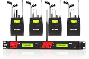 MIZISNR Wireless in Ear Monitor System, 2 Channel 4 Bodypacks Pro Mono IEM System for Musicians, Metal Rack Mount Monitor w/ 
