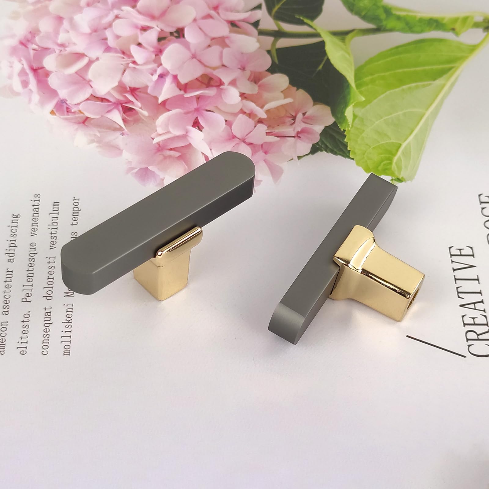 Pexintek 2 Pack Gold Modern Cabinet Handles Solid T Bar Knobs Kitchen Bathroom bedrooms Study Furniture Door Vintage Pulls with Screws for Cupboards Drawer Wardrobe Dresser (Gold and Grey) — image 1