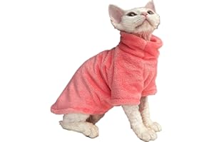 WQCXYHW Sphynx Hairless Cat Clothes Solid Soft Faux Fur Sweater Outfit Cute Pullover Autumn Winter Fashion Turtleneck Sphynx Clothes Kitten Cat Apparel (L（6.6-8.8lbs）, Red)