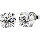 Sterling Platinum-Plated Silver CZ Pair Round Diamond Stud Studs Earrings Set