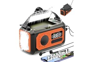 DCOVOR 12000mAh Hand Crank Emergency Radio, AM/FM/NOAA Weather Radio, Emergency Radio,Multi-Function Solar Powered Radio,2 Solar Panels,USB Type-C Charging,Torch & LED Reading Lamp,SOS Alarm,Compass(Orange)