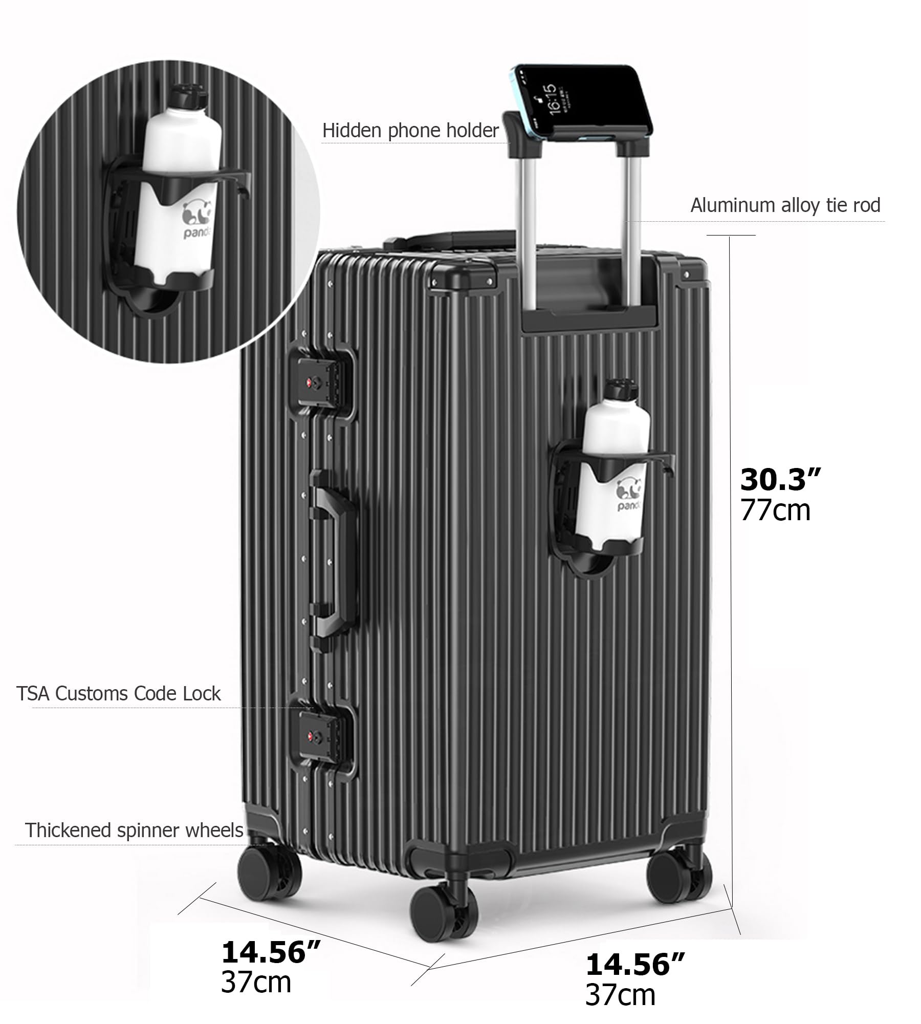 feilario 30in Super Large Captain Aluminum Frame Hardside Spinner Wheels Luggage, Removable Wheels Zipperless Checked Suitcase with Cup Holder/Phone Holder