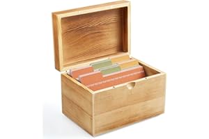 DRASTAR Index Card Holder, 3x5 Index Card Box, Wooden Index Card Organizer with 45 Dividers, Flashcard Notecard Holders for Home Office, Brown