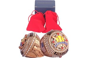 TOPSPORTSJEWELRY 2 pcs Pack or 12 pcs Pack Softball Championship Trophy Ring Award Gift for Tournament Champion Team palyers Awards Trophy on Side Size 9.5