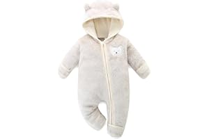 Hikido Baby Fleece Winter Jumpsuit Outfits Cute Cartoon Comfy Snowsuit Fluffy Romper for 0-18M