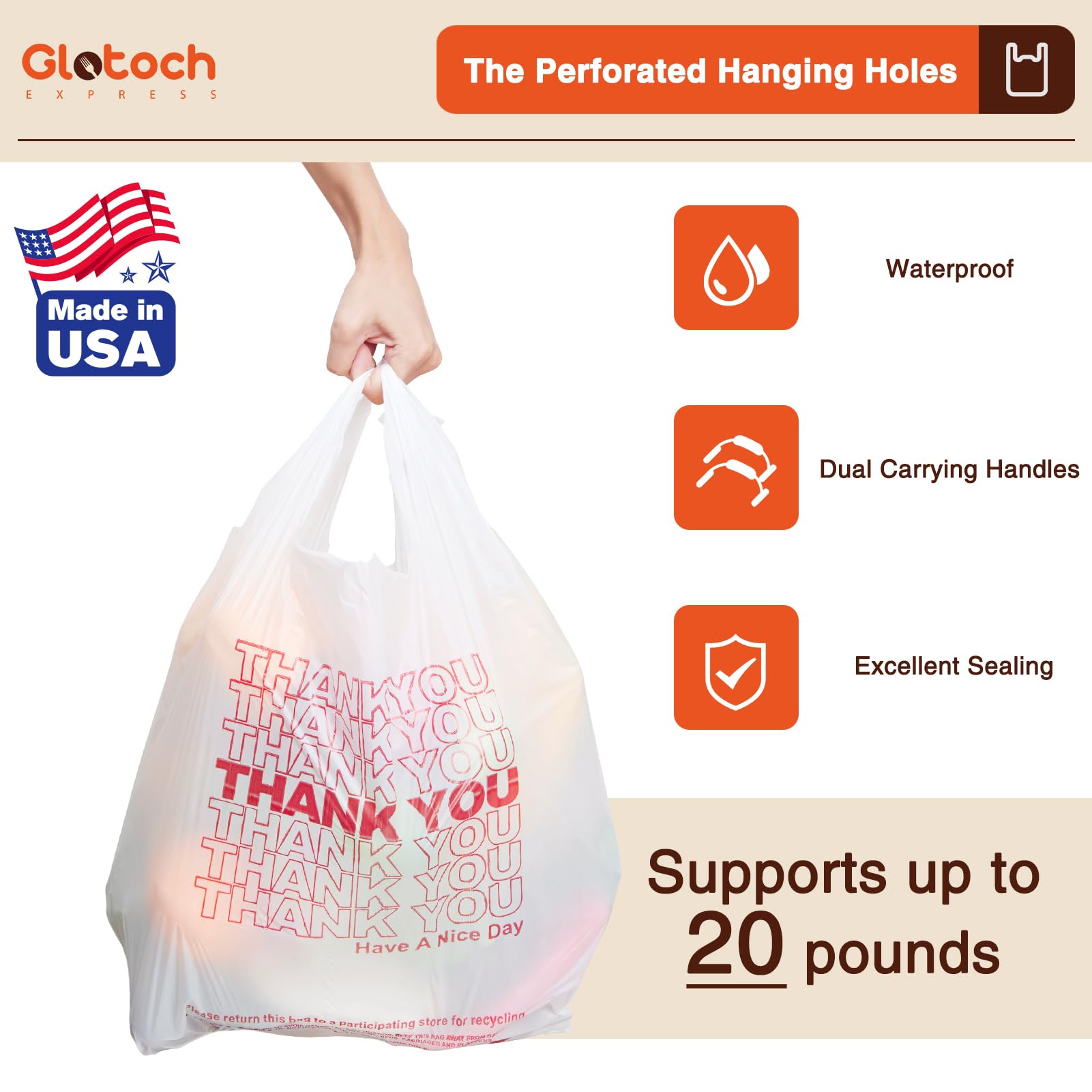 Glotoch Plastic Thank You Bags 1000 Count, 11.5