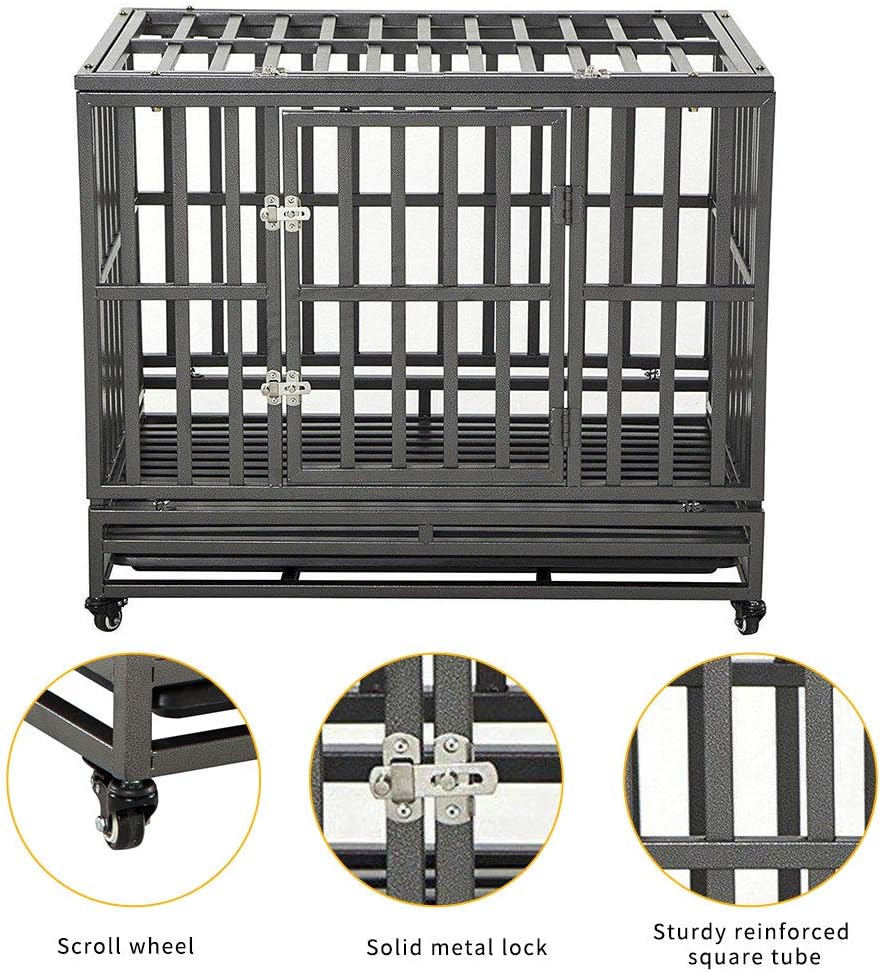 LUCKUP 38 Inch Heavy Duty Dog Cage Strong Metal Kennel and Crate for Large Dogs, Easy to Assemble Pet Playpen with Four Wheels, Black … … : Pet Supplies