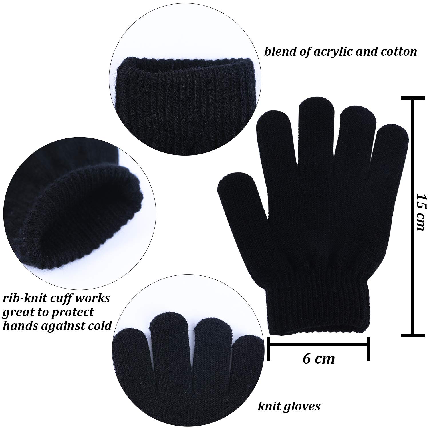 Cooraby 12 Pairs Kid's Winter Magic Gloves Children Stretchy Warm Magic Gloves Boys or Girls Knit Gloves for 6-12 Years