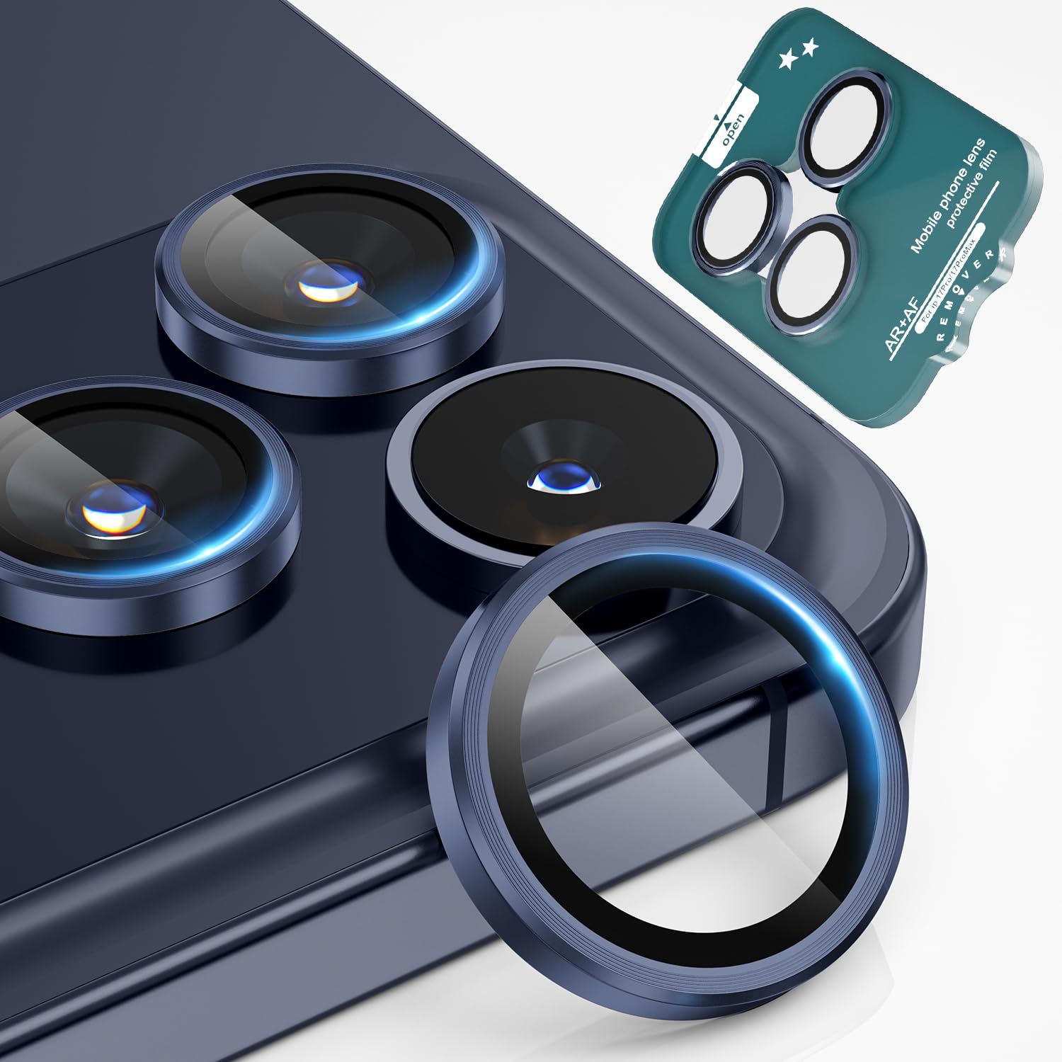 imluckies Camera Lens Protector for iPhone 17 Pro/iPhone 17 Pro Max, AR+AF Tempered Glass & 9H Hardness Shatterproof, HD Clear Metal Lens Cover with Installation Tray 2025, Blue