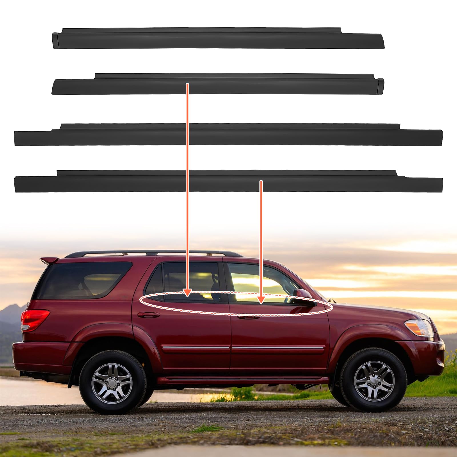 Photo 1 of ** metal edge dented/bent in **ACLONG Weatherstrip Window Seal Car Window Moulding Trim Sweep Felt Seal Kit Fit for Toyota Sequoia 2001 2002 2003 2004 2005 2006 2007 Replaces 75710-0C010, 75720-0C010-4 Piece Set