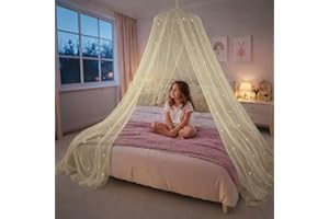 Bollepo Yellow Bed Canopy for Girls with Glowing Stars - Princess Yellow Baby Canopy for Bed, Netting Room Decor, Ceiling Ten