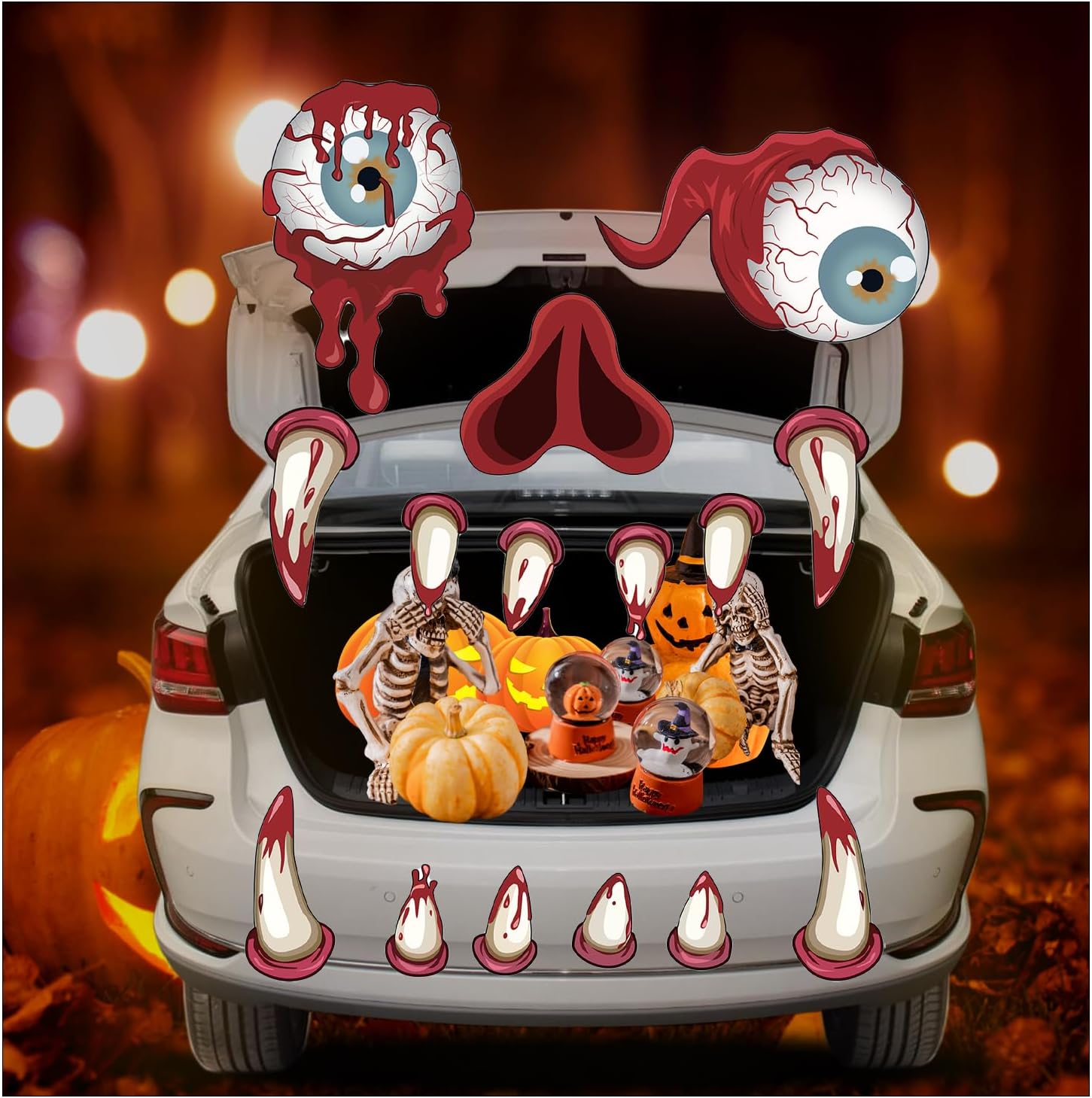 Garage Door Decorations - Halloween Monster Trunk or Treat Car Decorations Kit, Monster with Large Eyes, Fangs and Nostrils Horror Sticker Party Decorations for Indoor and Outdoor, Doors, Windows, Car Decor, Archway, Garageen)