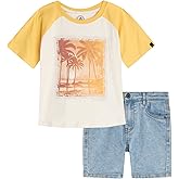 Volcom Toddler Boy Shorts Set - 2 Piece Short Sleeve Graphic Tees and Denim Shorts for Boys - Toddler Summer Clothes (2T-7)