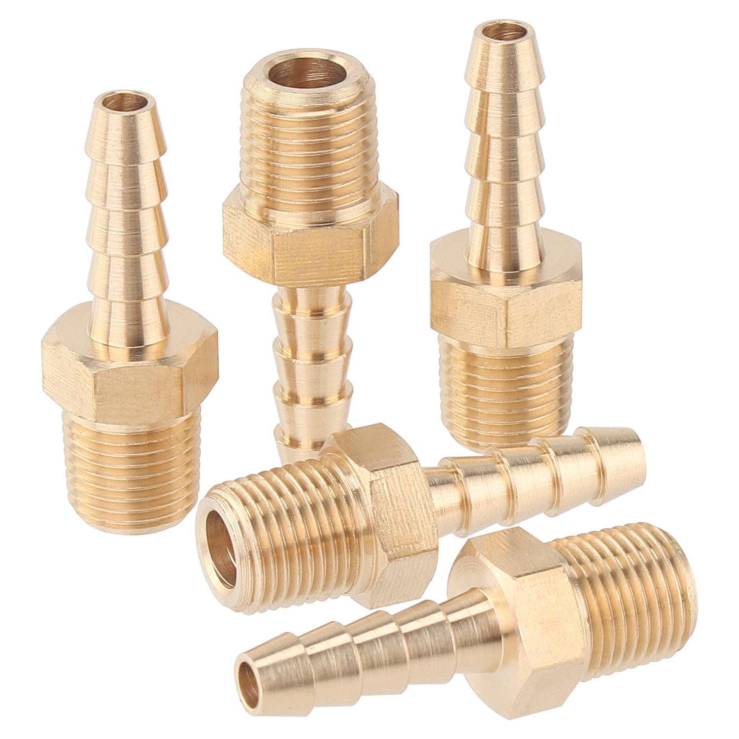 LTWFITTING Brass Barbed Fitting Coupler/Connector 1/8-Inch Male BSPT x 5mm Hose Barb(Pack of 5)