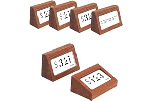 AetJxixee 6 Pack Mini Wood Price Tag Label Holder Tabletop Stand or Recline Small Sign Holder for Retail Store Boutique Name 