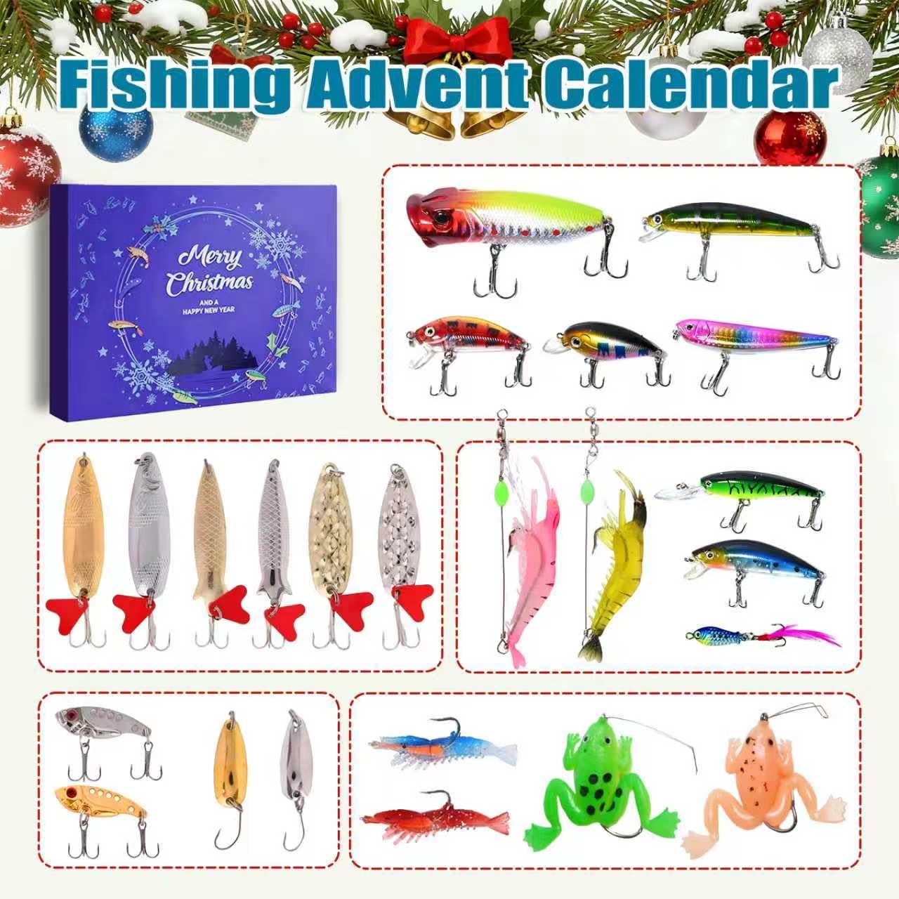 Fishing Advent Calendar 2025 for Adults Teen Boys Fisher, 24 Days Christmas Countdown Fishing Lures Tackle Set - Xmas Surprise Fish Bait Gifts