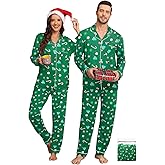 YOPUGEE Matching Christmas Pajamas Couples Modal Pajama Set Long Sleeve Pjs Button Up Sleepwear Plaid Loungewear S-3XL