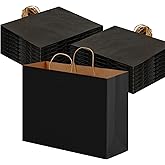 OUTUXED 110pcs 16x6x12 Inch Black Paper Bags with Handles, Kraft Large Paper Gift Bags Bulk for Shopping, Birthday, Wedding, Merchandise, Business and Party