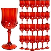 LEYIQU Plastic Wine Glasses, Plastic Goblets Vintage Style Cordial Drinking Glasses for Valentine’s Day, Wedding Reception, Grand Event Party Supplies (24, Red)
