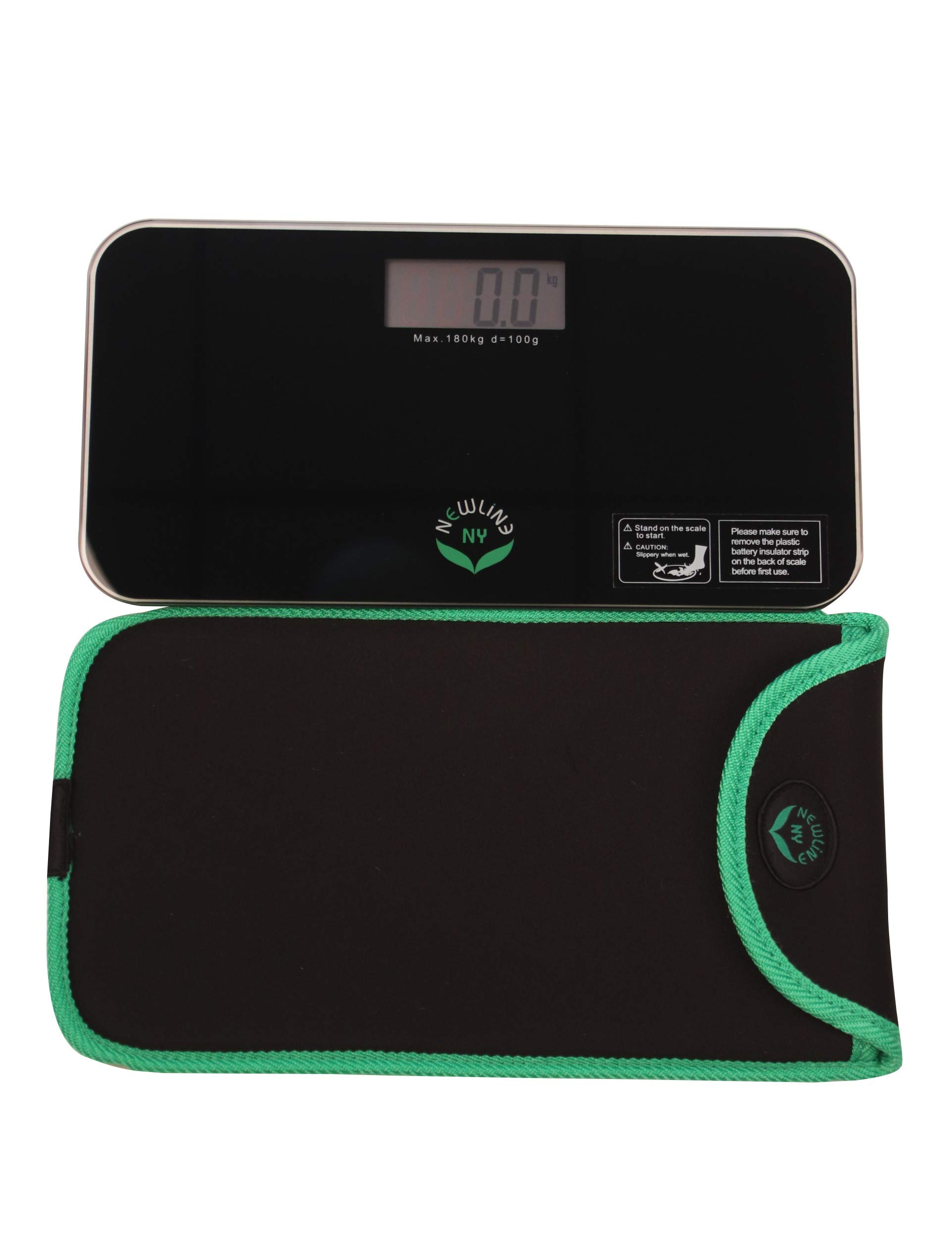 NewlineNY Black Mini Bathroom Scale + Travel Slip Case, SBB0718M-NYBK + NY-MSS101-BG