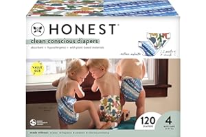 The Honest Company Clean Conscious Diapers | Plant-Based, Sustainable | Tie-Dye For + Cactus Cuties | Super Club Box, Size 4 (22-37 lbs), 120 Count