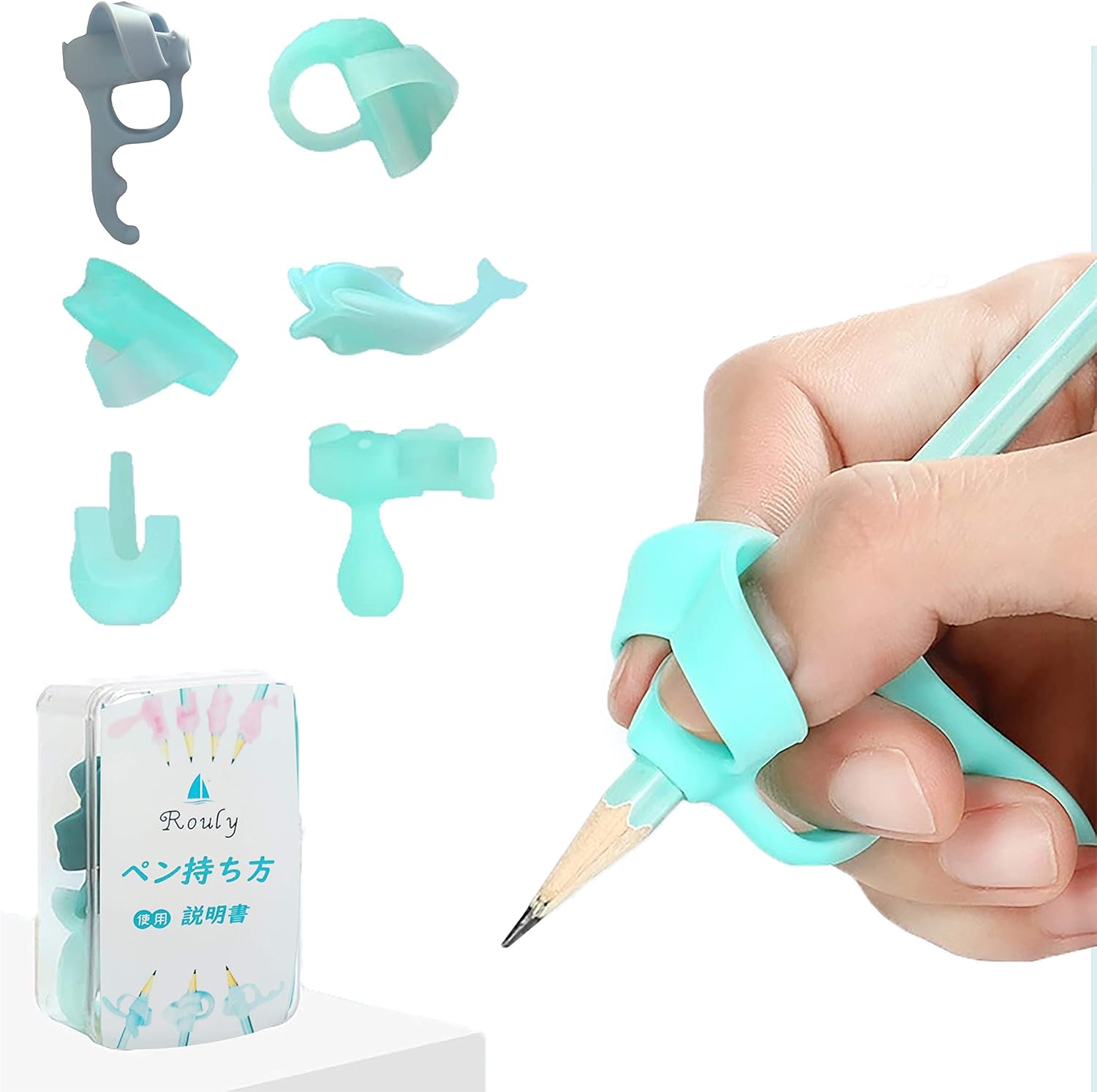 Amazon Rouly 鉛筆持ち方 全階段鉛筆グリップ ６個入り 6種サイズ 鉛筆グリップ 持ち方矯正 3歳 13歳適用 子供用 21新登場 日本語説明書付き 青 鉛筆キャップ 鉛筆ホルダー 文房具 オフィス用品